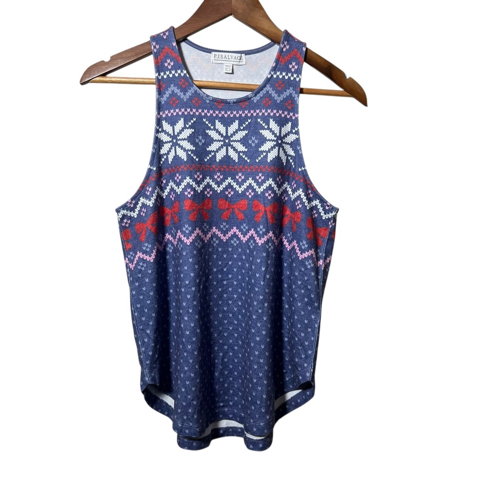 PJ Salvage Fair Isle Pajama Set‎ S NWOT Cozy Holiday Blue Red Winter Lounge